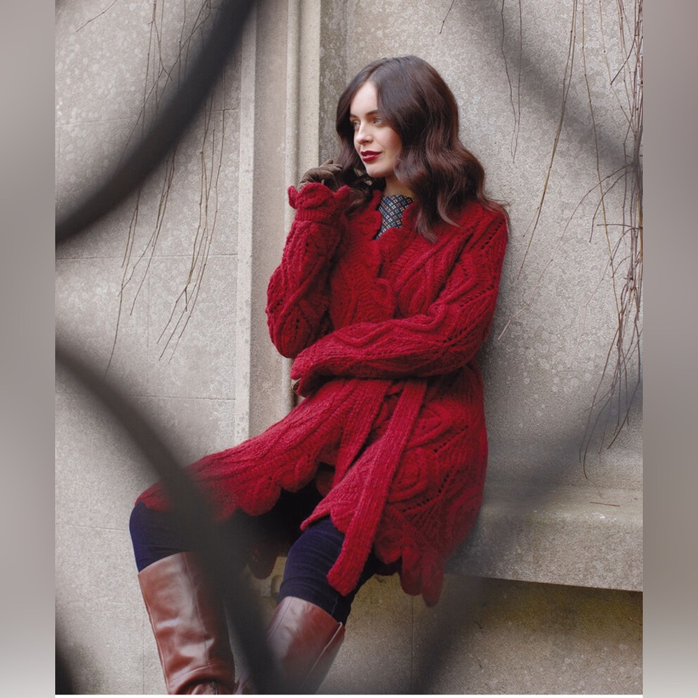Rowan Alizarin Red Burgundy Sweater Coat Cardigan by Martin Storey No belt Open